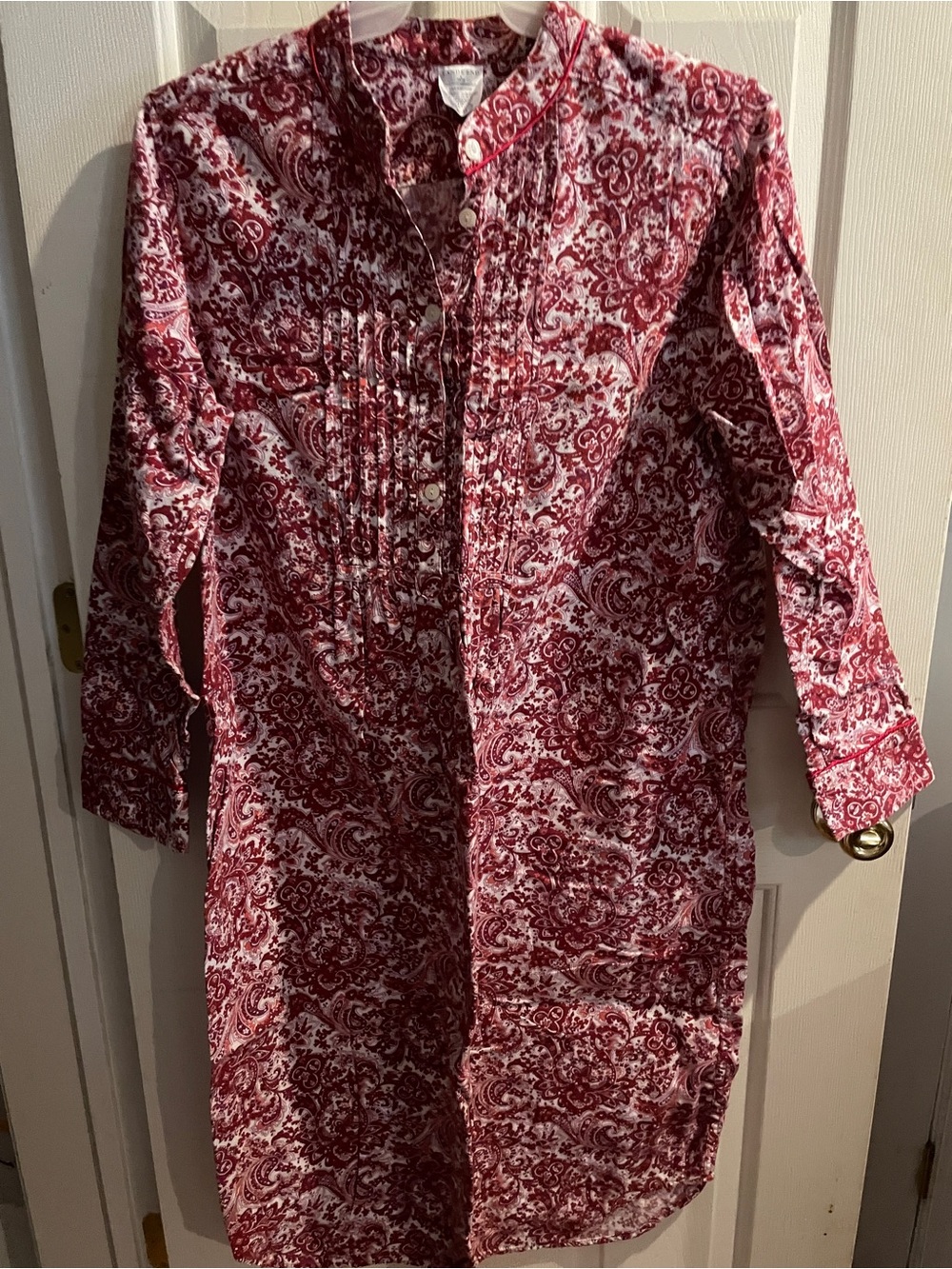 Lands' End Red & White Paisley Cotton Nightshirt